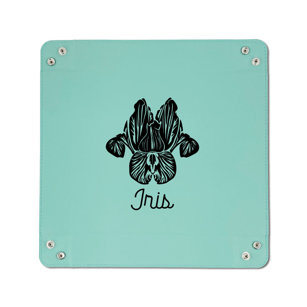 Irises (Van Gogh) 6" x 6" Teal Leatherette Snap Up Tray - APPROVAL