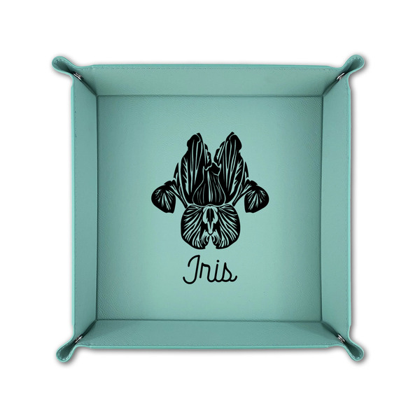 Irises (Van Gogh) 6" x 6" Teal Leatherette Snap Up Tray - FOLDED UP