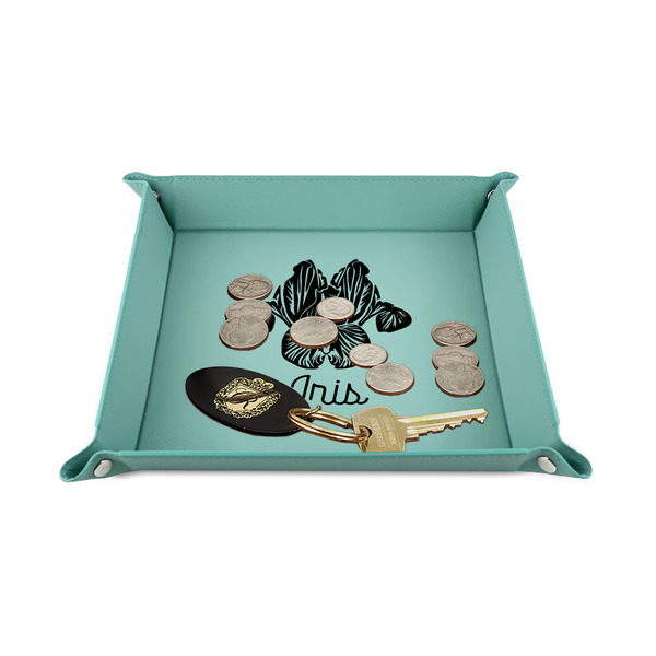 Irises (Van Gogh) 6" x 6" Teal Leatherette Snap Up Tray - STYLED