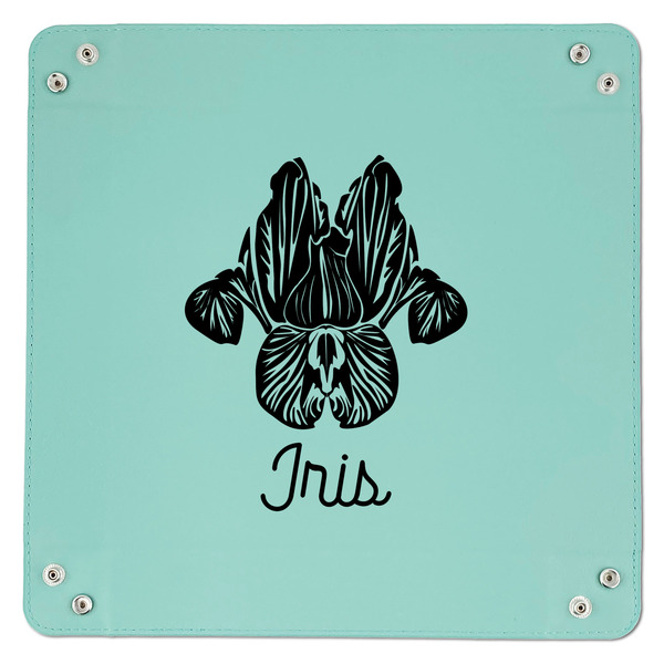 Irises (Van Gogh) 9" x 9" Teal Leatherette Snap Up Tray - APPROVAL