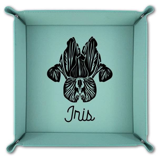 Irises (Van Gogh) 9" x 9" Teal Leatherette Snap Up Tray - FOLDED