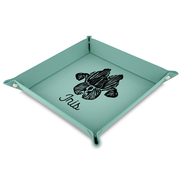 Custom Irises (Van Gogh) Faux Leather Dice Tray - 9" x 9"  - Teal