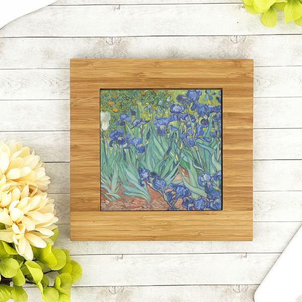 Irises (Van Gogh) Bamboo Trivet with 6" Tile - LIFESTYLE