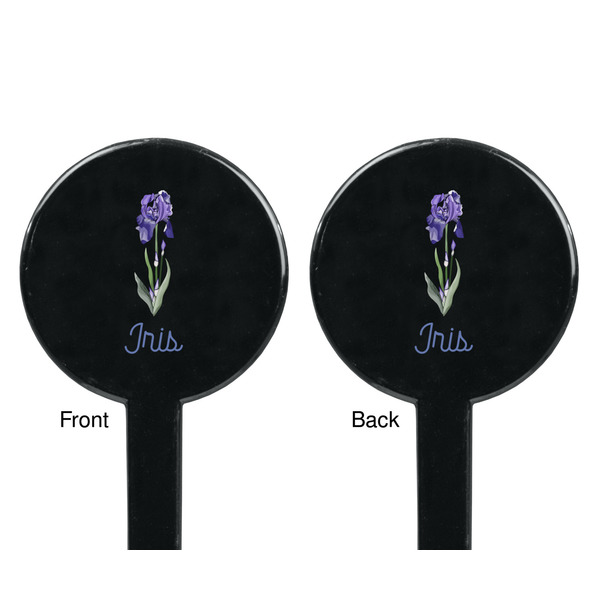 Irises (Van Gogh) Black Plastic 7" Stir Stick - Double Sided - Round - Front & Back