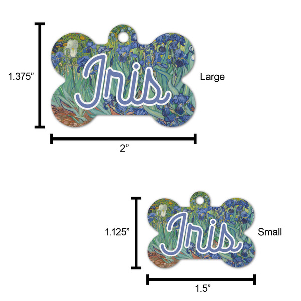 Irises (Van Gogh) Bone Shaped Dog ID Tag - Large - Scale