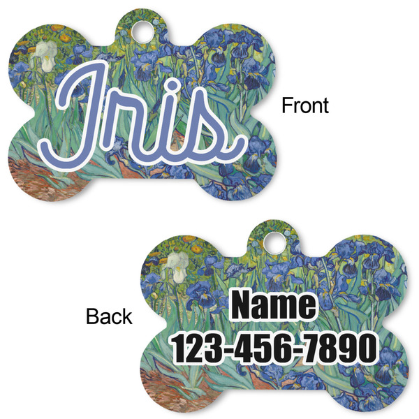 Irises (Van Gogh) Bone Shaped Dog Tag - Front & Back
