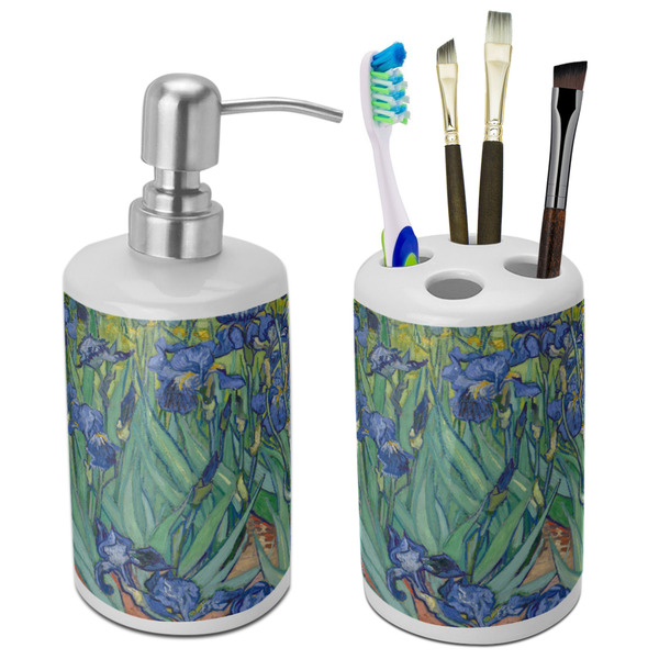 Custom Irises (Van Gogh) Ceramic Bathroom Accessories Set