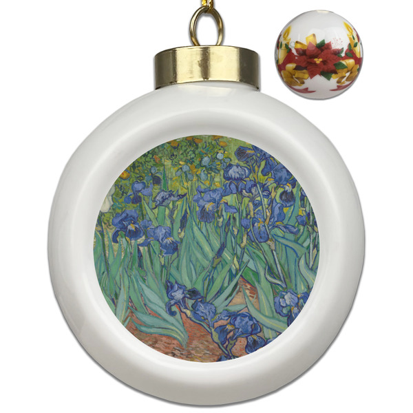 Custom Irises (Van Gogh) Ceramic Ball Ornaments - Poinsettia Garland