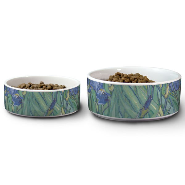 Irises (Van Gogh) Ceramic Dog Bowls - Size Comparison