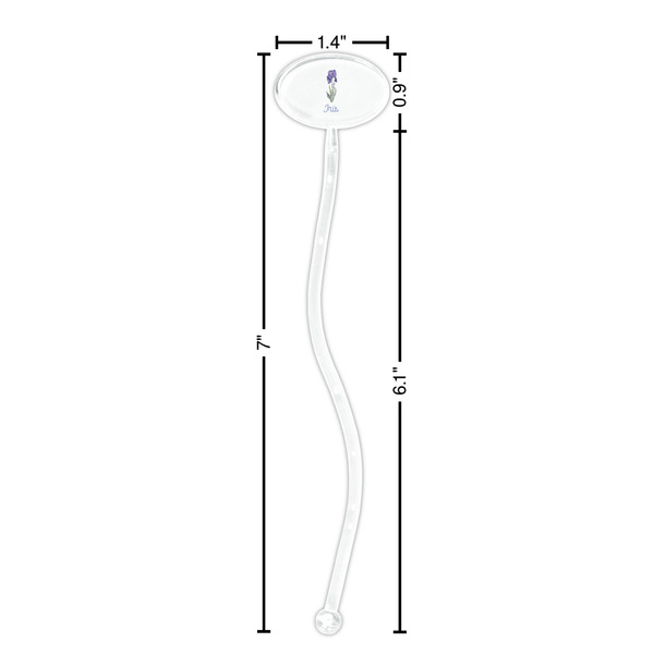 Irises (Van Gogh) Clear Plastic 7" Stir Stick - Oval - Dimensions