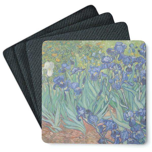 Custom Irises (Van Gogh) Square Rubber Backed Coasters - Set of 4