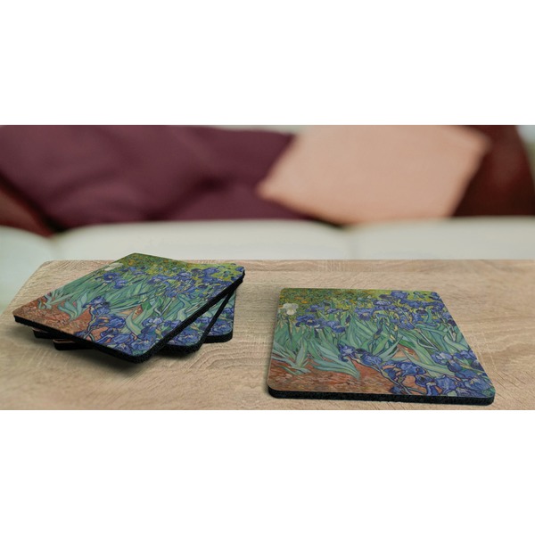 Irises (Van Gogh) Coaster Rubber Back - On Coffee Table