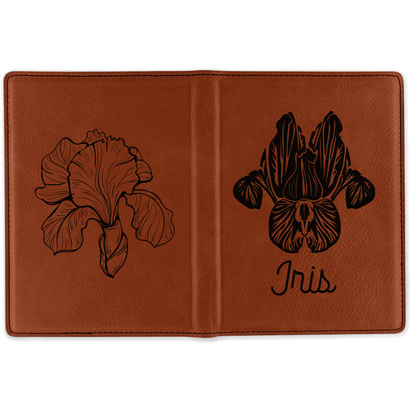 Irises (Van Gogh) Cognac Leather Passport Holder Outside Double Sided - Apvl