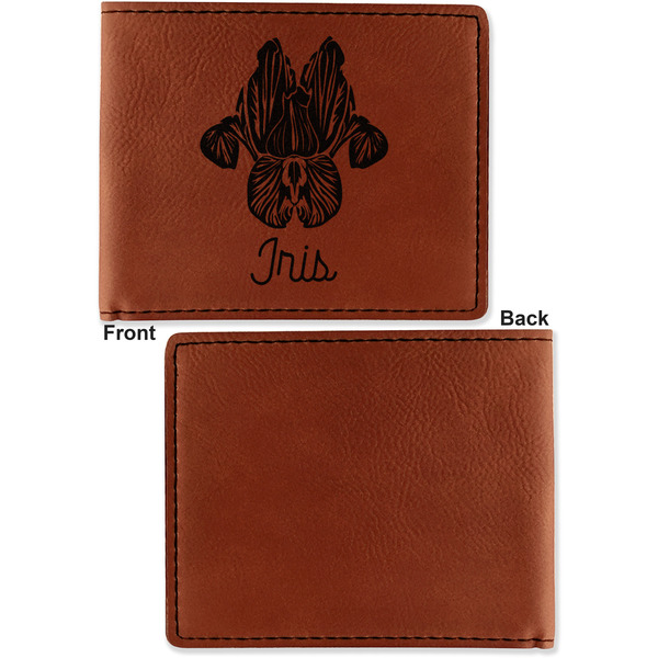 Irises (Van Gogh) Cognac Leatherette Bifold Wallets - Front and Back Single Sided - Apvl