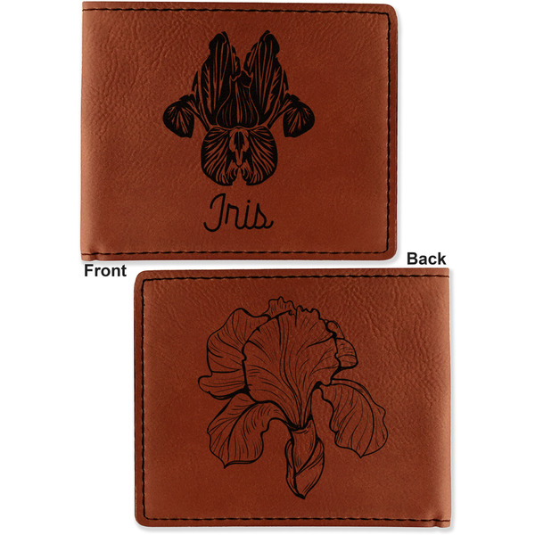 Irises (Van Gogh) Cognac Leatherette Bifold Wallets - Front and Back