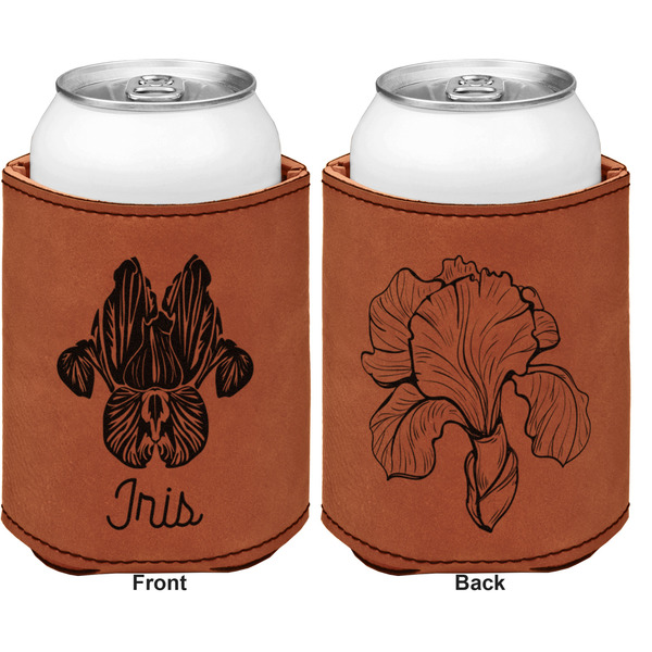 Irises (Van Gogh) Cognac Leatherette Can Sleeve - Double Sided Front and Back