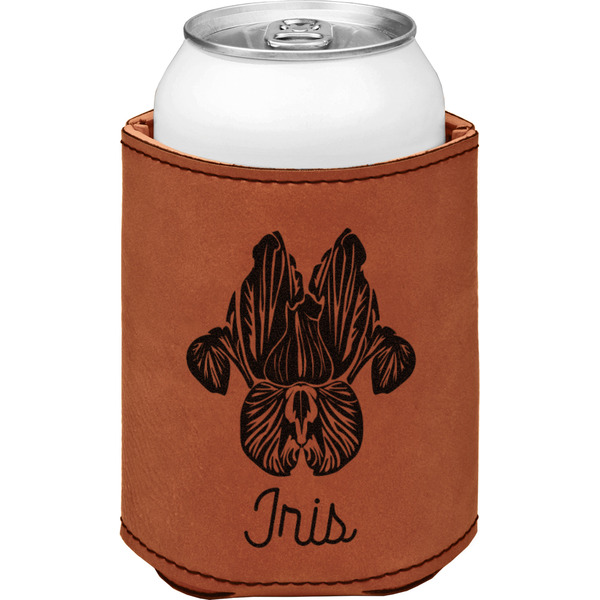 Irises (Van Gogh) Cognac Leatherette Can Sleeve - Single Front
