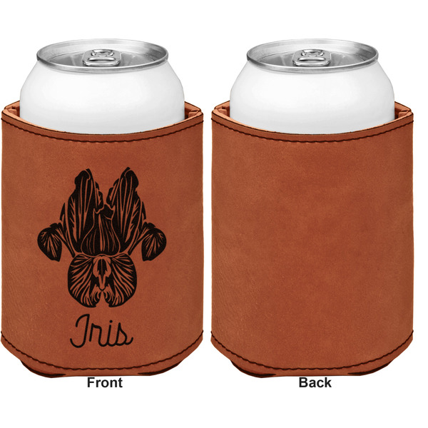 Irises (Van Gogh) Cognac Leatherette Can Sleeve - Single Sided Front and Back