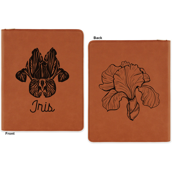 Irises (Van Gogh) Cognac Leatherette Zipper Portfolios with Notepad - Double Sided - Apvl