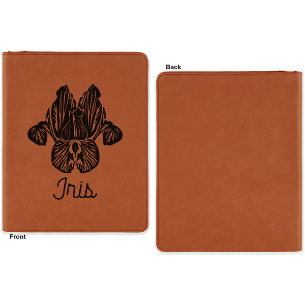 Irises (Van Gogh) Cognac Leatherette Zipper Portfolios with Notepad - Single Sided - Apvl