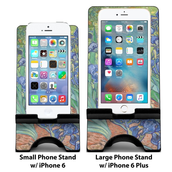 Irises (Van Gogh) Compare Phone Stand Sizes - with iPhones
