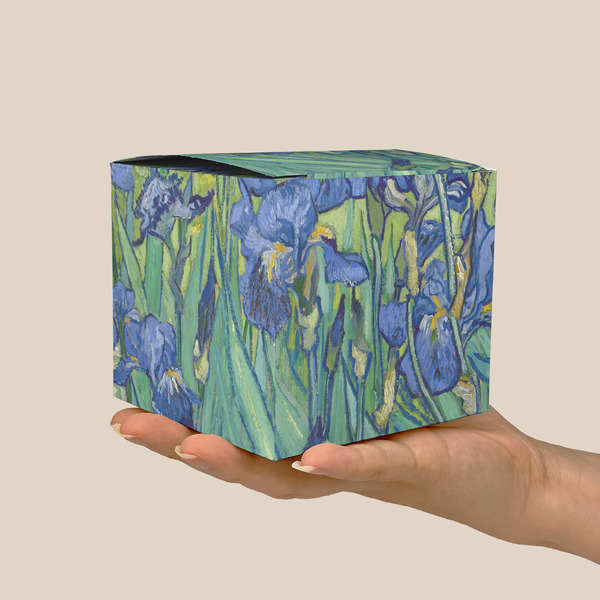 Irises (Van Gogh) Cube Favor Gift Box - On Hand - Scale View
