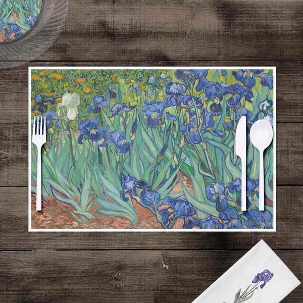 Irises (Van Gogh) Disposable Paper Placemat - In Context