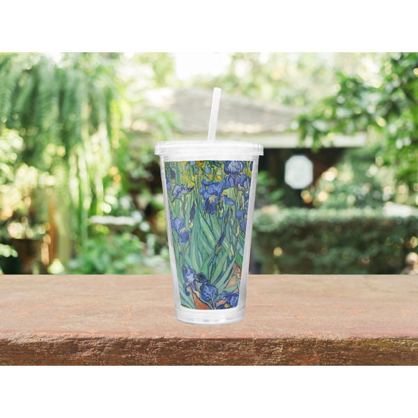 Irises (Van Gogh) Double Wall Tumbler with Straw Lifestyle