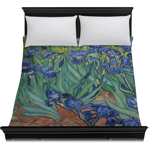 Irises (Van Gogh) Duvet Cover - Queen - On Bed - No Prop