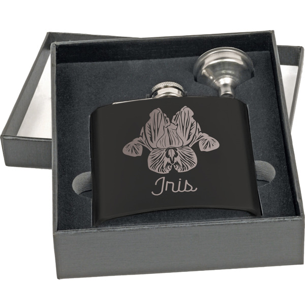 Irises (Van Gogh) Engraved Black Flask Gift Set