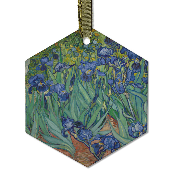 Custom Irises (Van Gogh) Flat Glass Ornament - Hexagon
