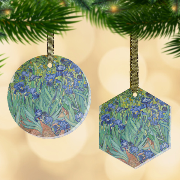 Custom Irises (Van Gogh) Flat Glass Ornament