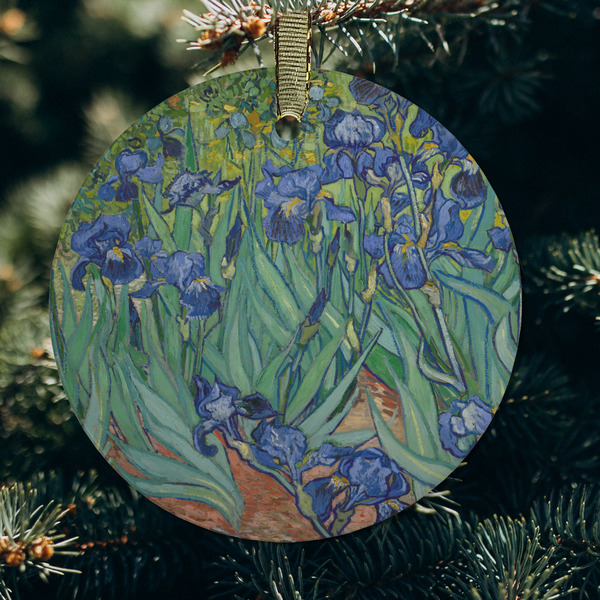 Irises (Van Gogh) Frosted Glass Ornament - Round (Lifestyle)