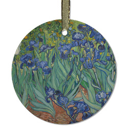 Irises (Van Gogh) Flat Glass Ornament - Round