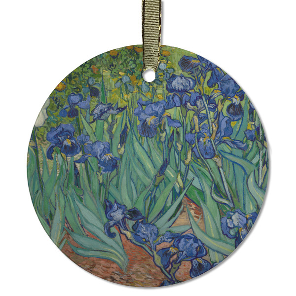 Custom Irises (Van Gogh) Flat Glass Ornament - Round