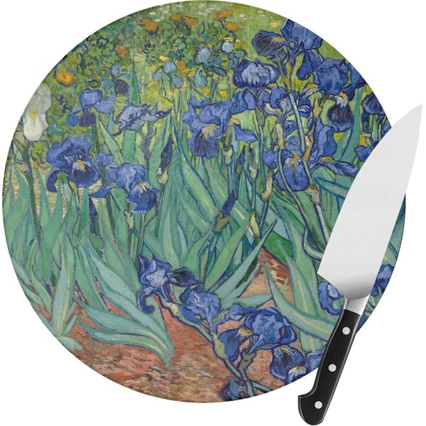 Custom Irises (Van Gogh) Round Glass Cutting Board - Medium