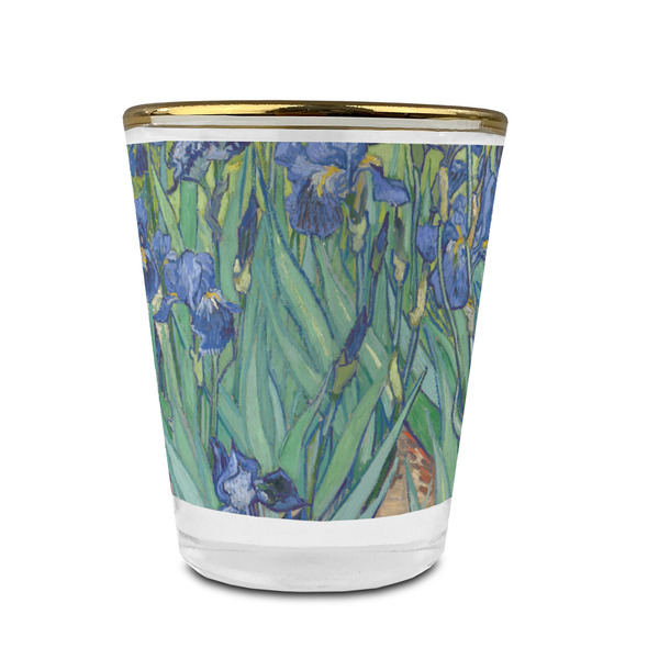 Irises (Van Gogh) Glass Shot Glass - With gold rim - FRONT