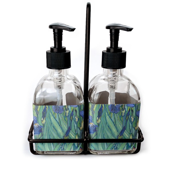Custom Irises (Van Gogh) Glass Soap & Lotion Bottle Set