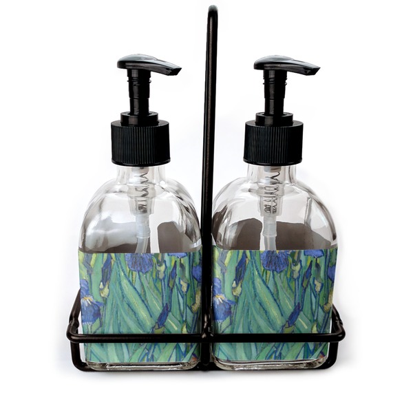 Custom Irises (Van Gogh) Glass Soap & Lotion Bottle Set