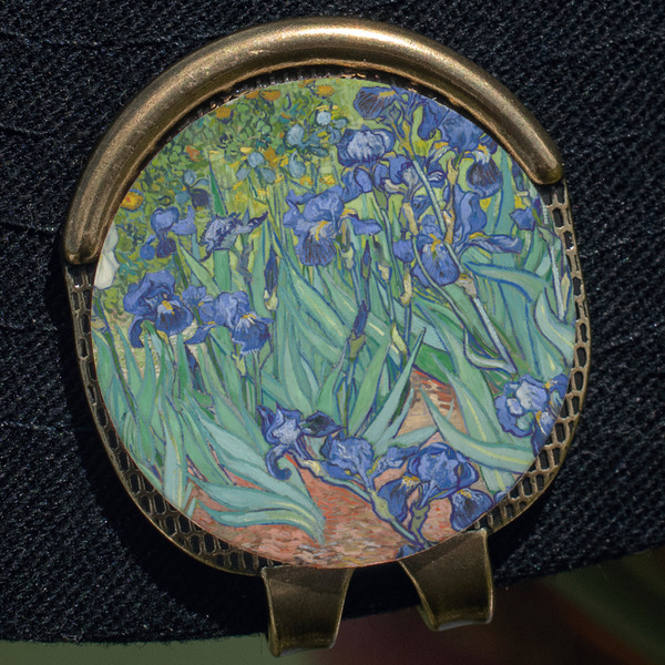 Irises (Van Gogh) Golf Ball Marker Hat Clip - Gold - Close Up