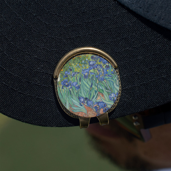 Irises (Van Gogh) Golf Ball Marker Hat Clip - Gold - On Hat