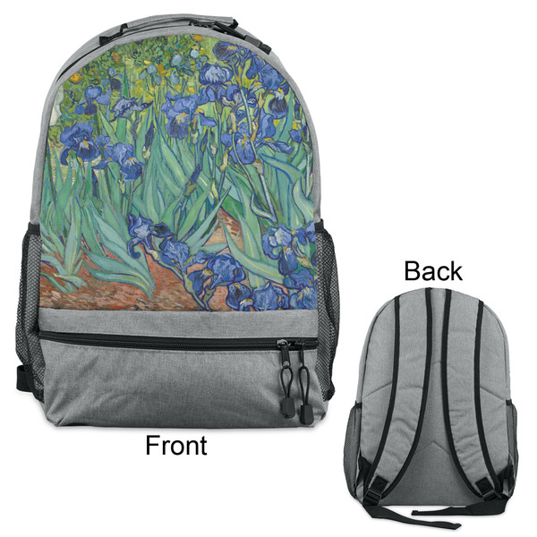 Irises (Van Gogh) Large Backpack - Gray - Front & Back View