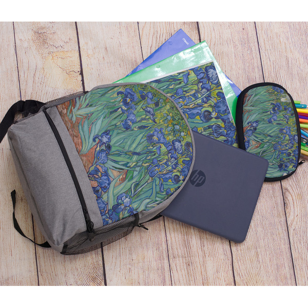Irises (Van Gogh) Large Backpack - Gray - With Stuff
