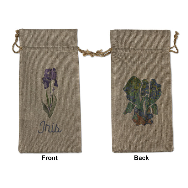 Custom Irises (Van Gogh) Large Burlap Gift Bag - Front & Back