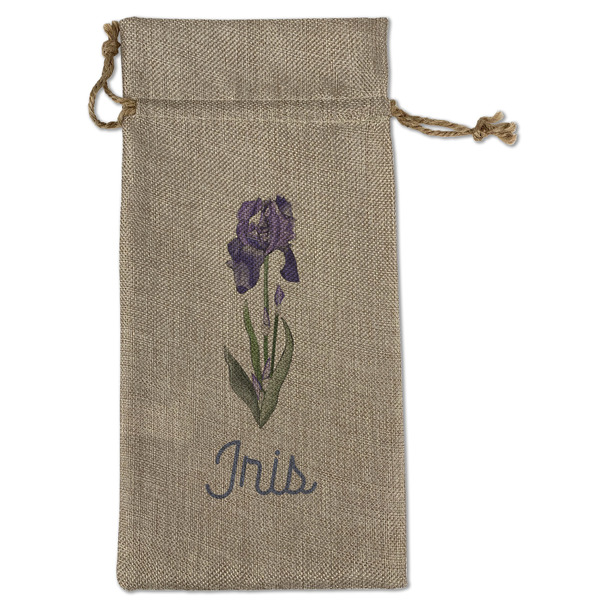 Custom Irises (Van Gogh) Large Burlap Gift Bag - Front