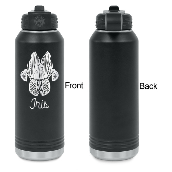 Irises (Van Gogh) Laser Engraved Water Bottles - Front Engraving - Front & Back View