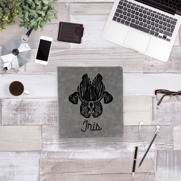 Irises (Van Gogh) Leather Binder - 1" - Grey - Lifestyle View