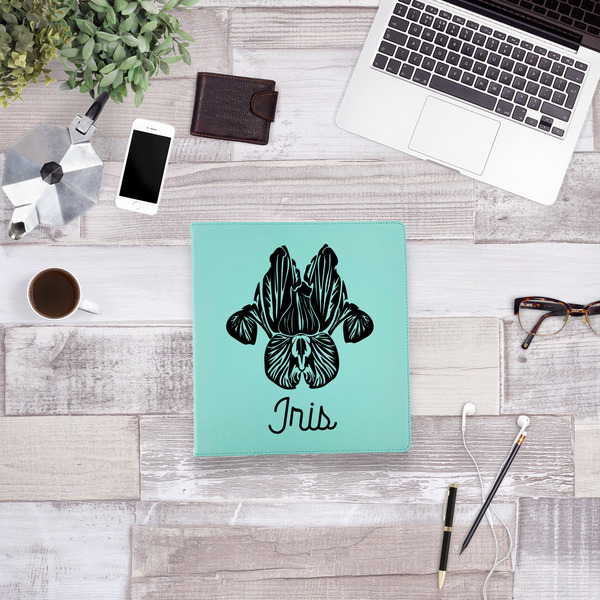 Irises (Van Gogh) Leather Binder - 1" - Teal - Lifestyle View