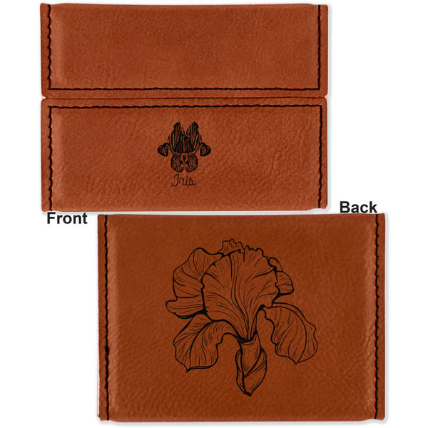Irises (Van Gogh) Leather Business Card Holder - Front Back