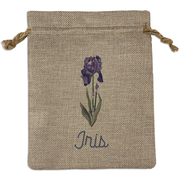 Custom Irises (Van Gogh) Medium Burlap Gift Bag - Front